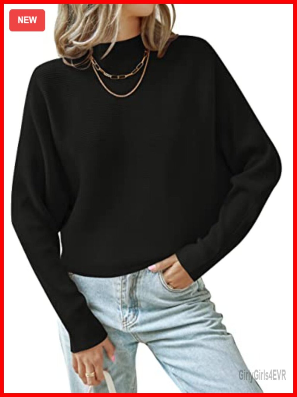 Womens Turtleneck Batwing Sleeve Oversized Sweater Winter Knit Pullover